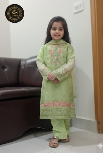Mint Green Kids Collection Fancy Embroidered Organza Dress